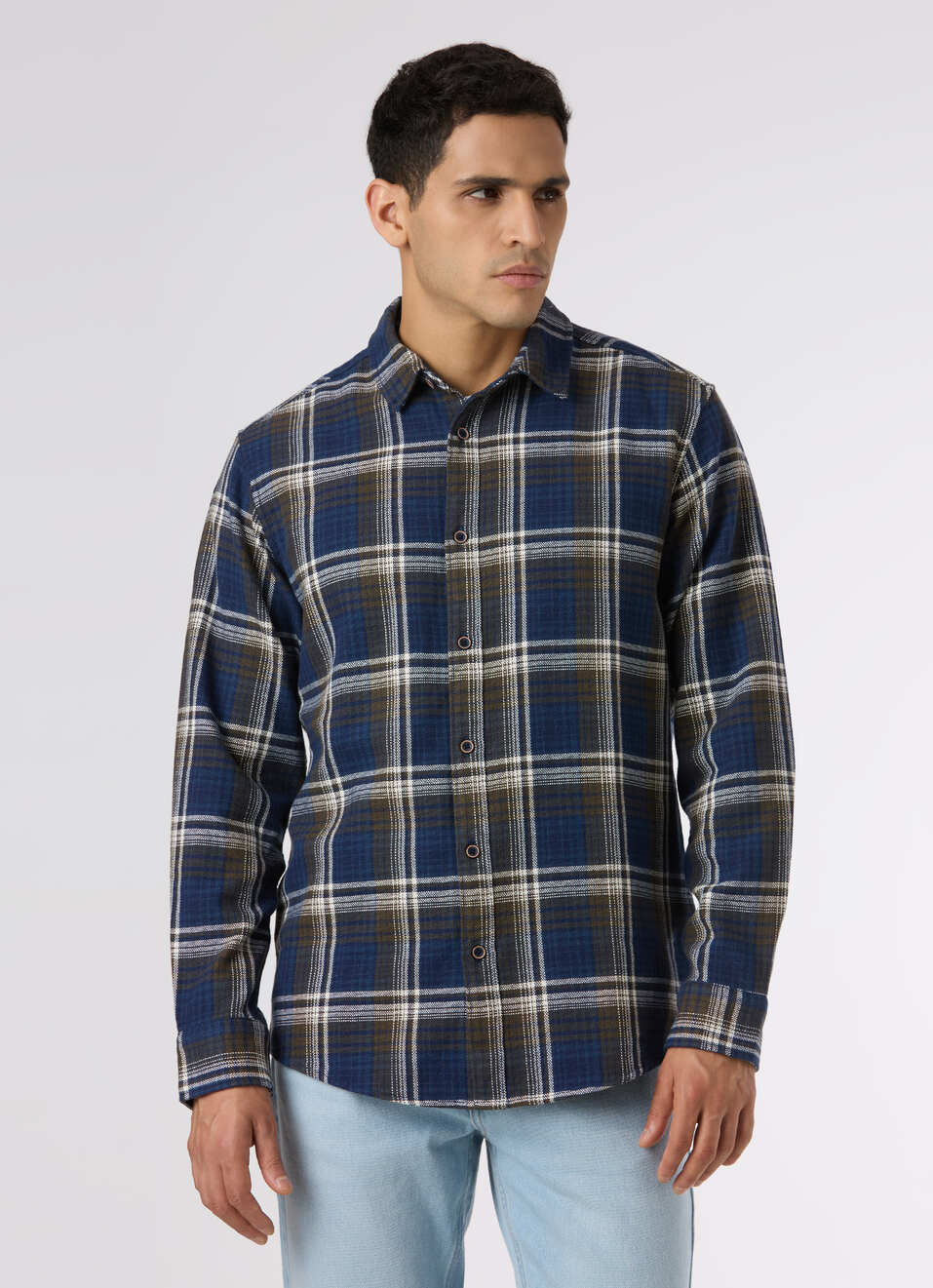 Men Blue Regular Fit Checked Casual Shirt, , large image number 1