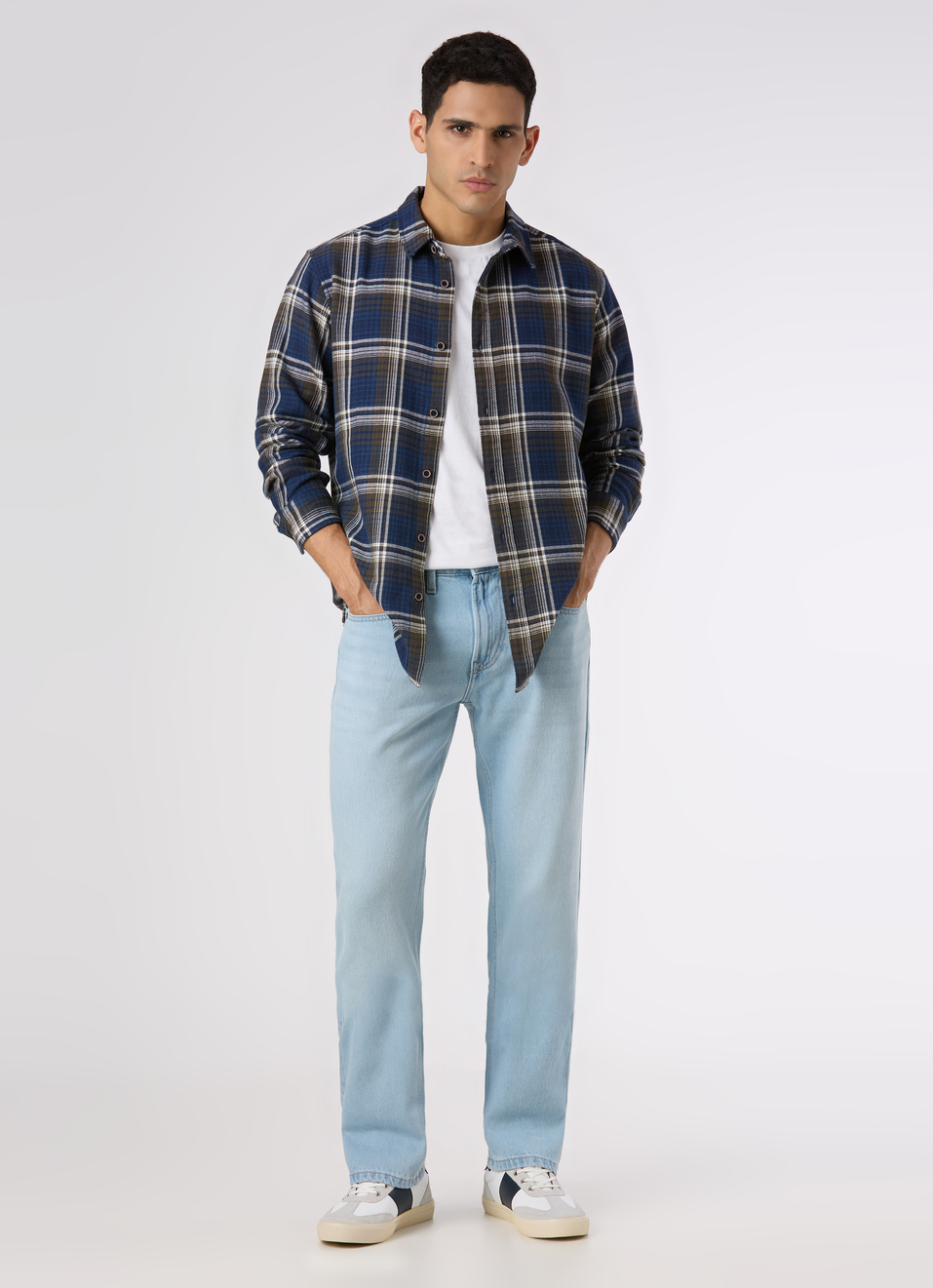 Men Blue Regular Fit Checked Casual Shirt, , large image number 5