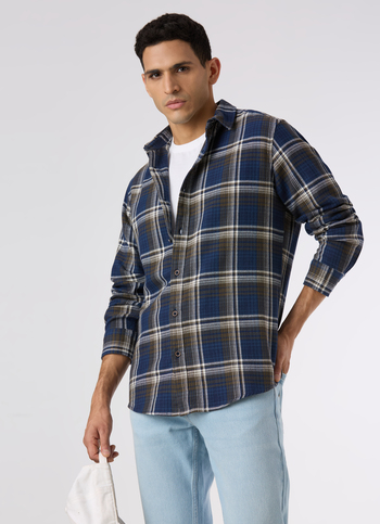 Men Blue Regular Fit Checked Casual Shirt