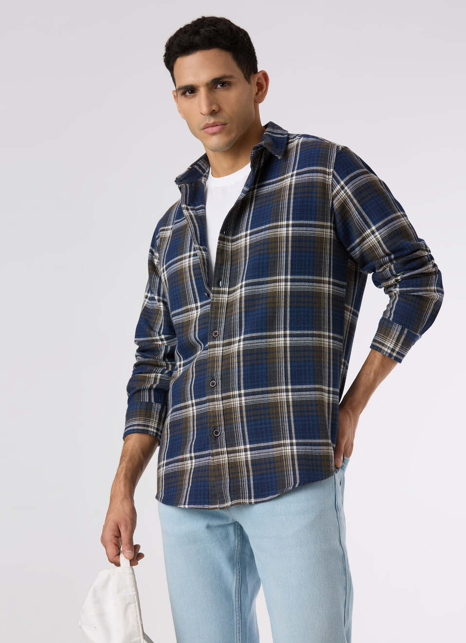 Men Blue Regular Fit Checked Casual Shirt, , large image number 0