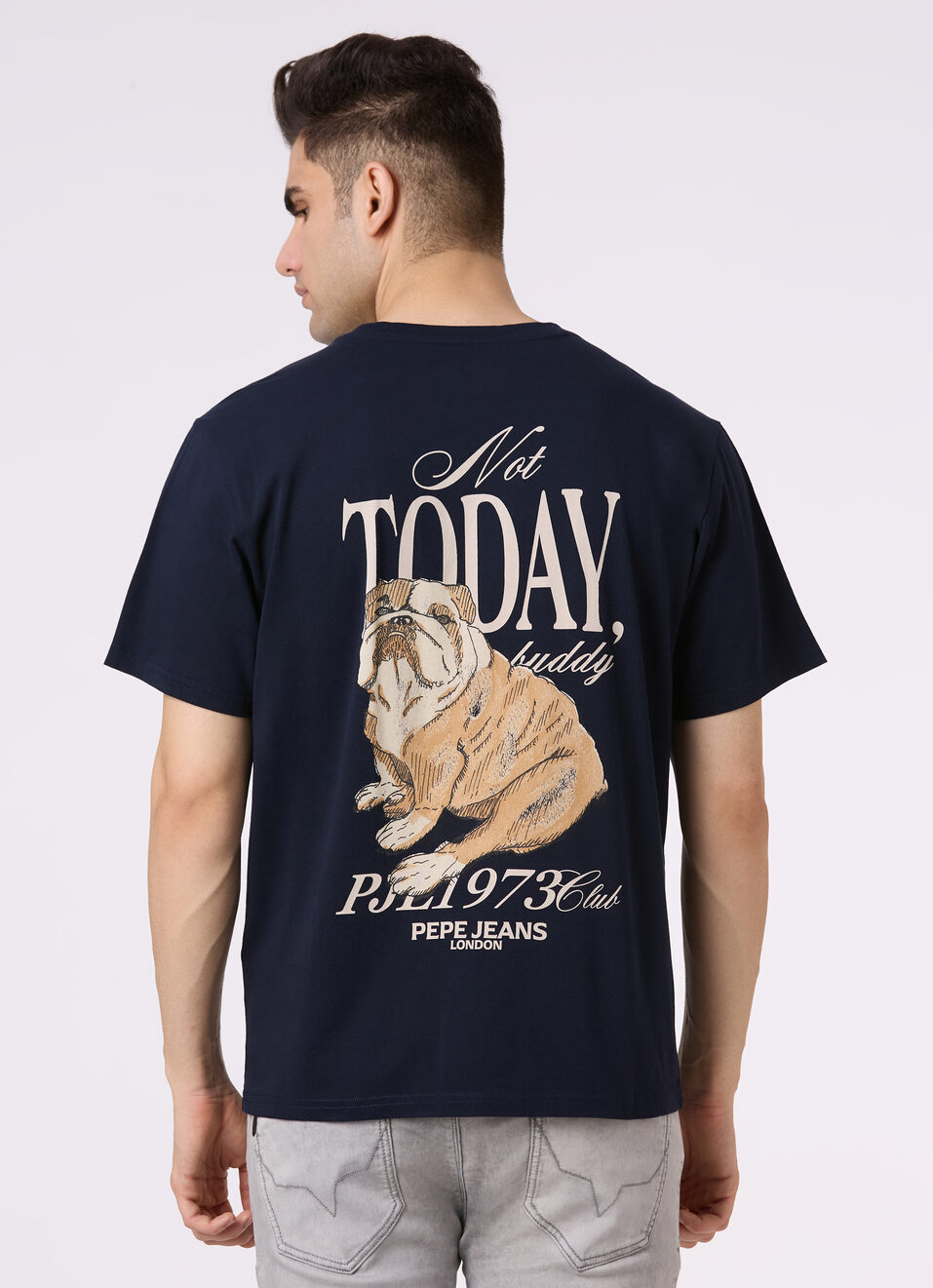 Men Navy Back Print Relaxed Fit Short Sleeve T-shirt, , large image number 2