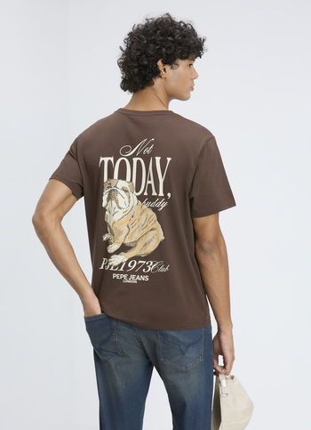 Men Brown Back Print Relaxed Fit Short Sleeve T-shirt