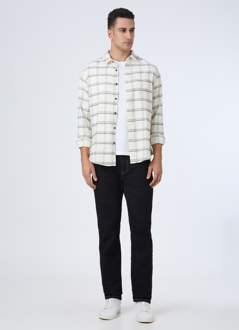 Men White Check Full Sleeve Shirt, , large image number 5