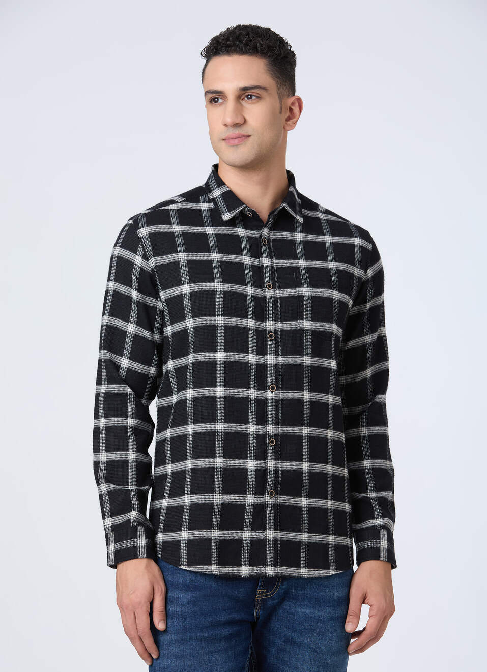 Men Black Check Full Sleeve Shirt, , large image number 1
