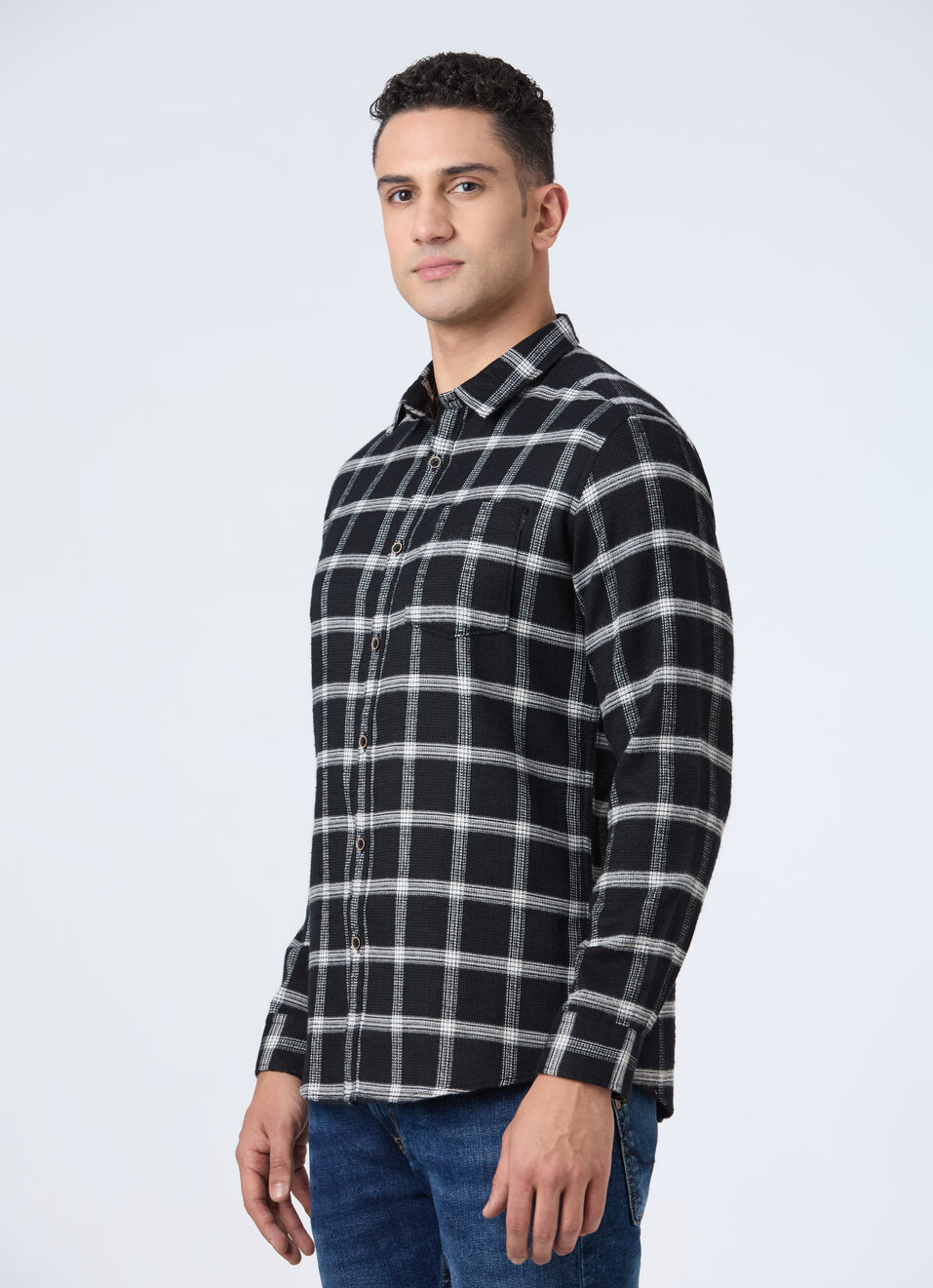 Men Black Check Full Sleeve Shirt, , large image number 3