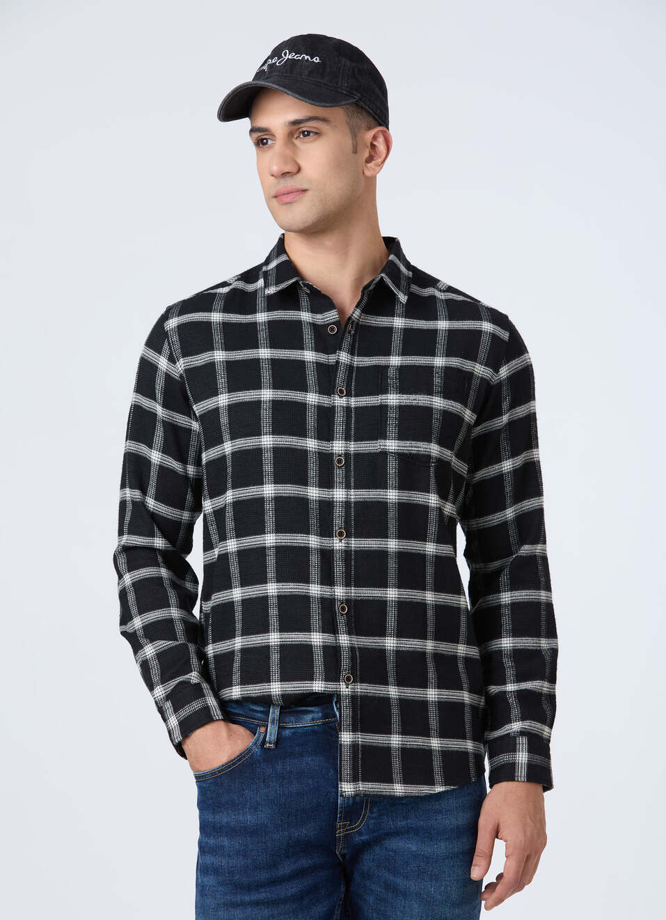 Men Black Check Full Sleeve Shirt, , large image number 0