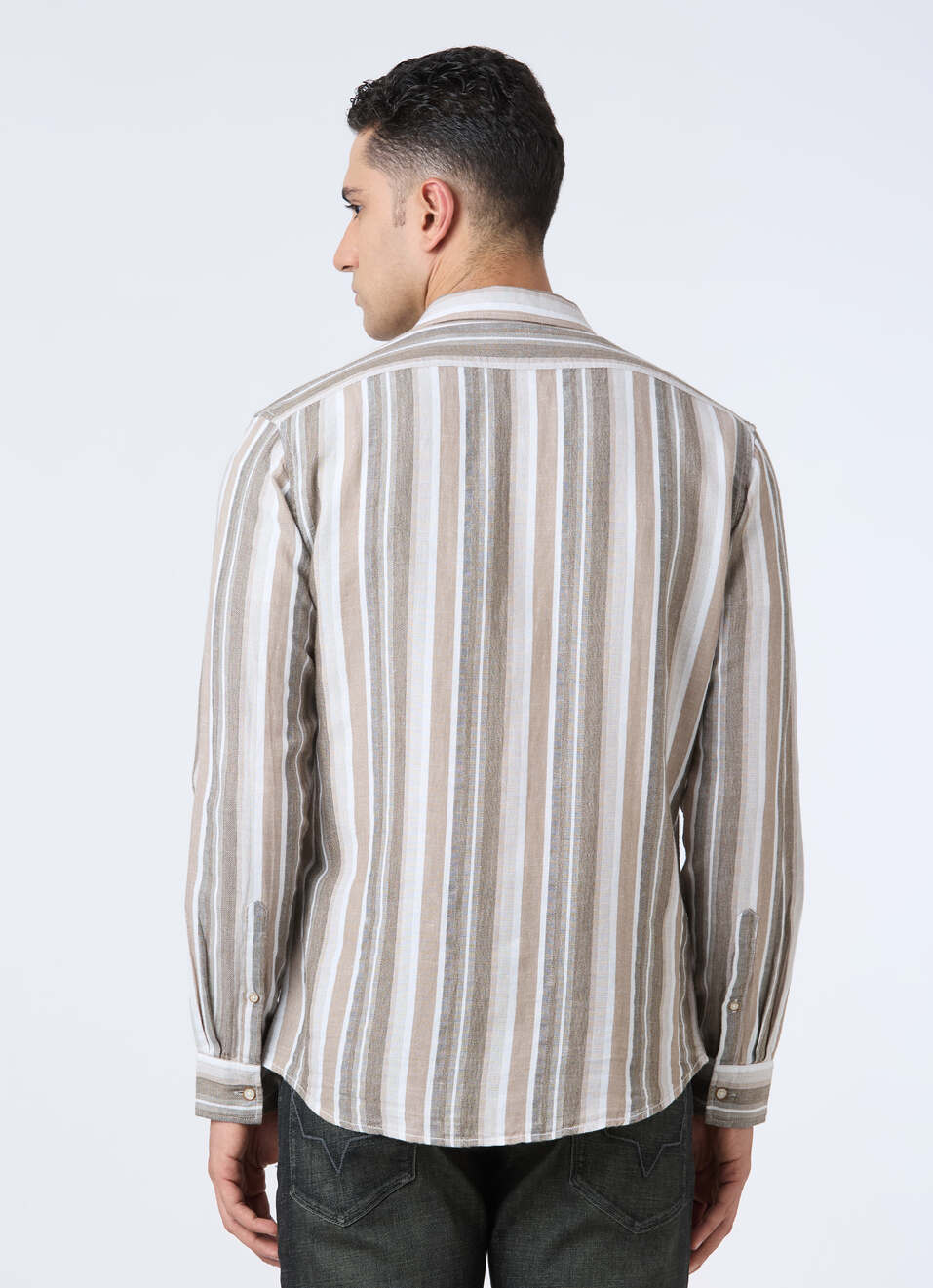 Men Olive Vertical Stripe Full Sleeve Shirt, , large image number 2