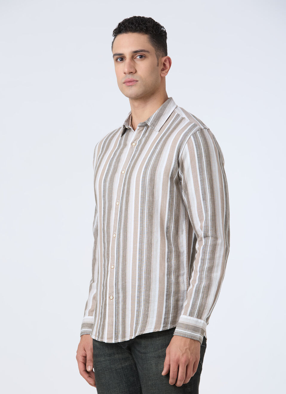 Men Olive Vertical Stripe Full Sleeve Shirt, , large image number 3