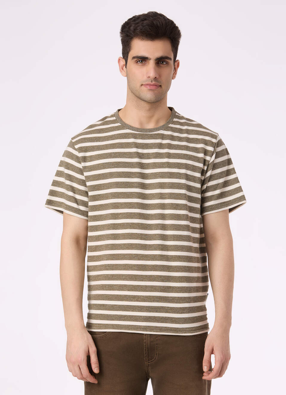 Men Green Horizontal Stripe Relaxed Fit T-shirt, , large image number 1