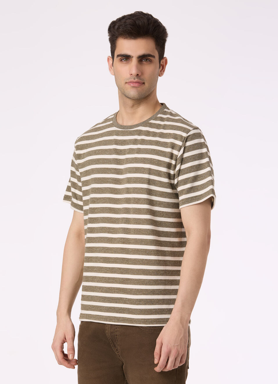 Men Green Horizontal Stripe Relaxed Fit T-shirt, , large image number 3