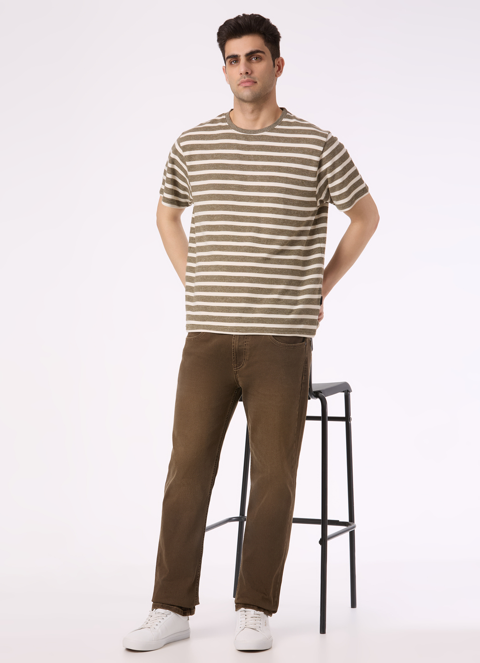 Men Green Horizontal Stripe Relaxed Fit T-shirt, , large image number 5