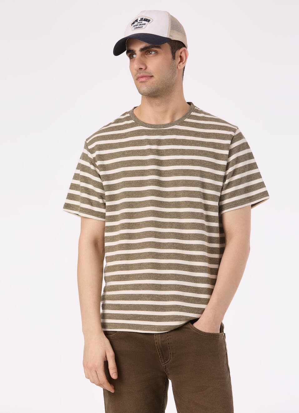 Men Green Horizontal Stripe Relaxed Fit T-shirt, , large image number 0