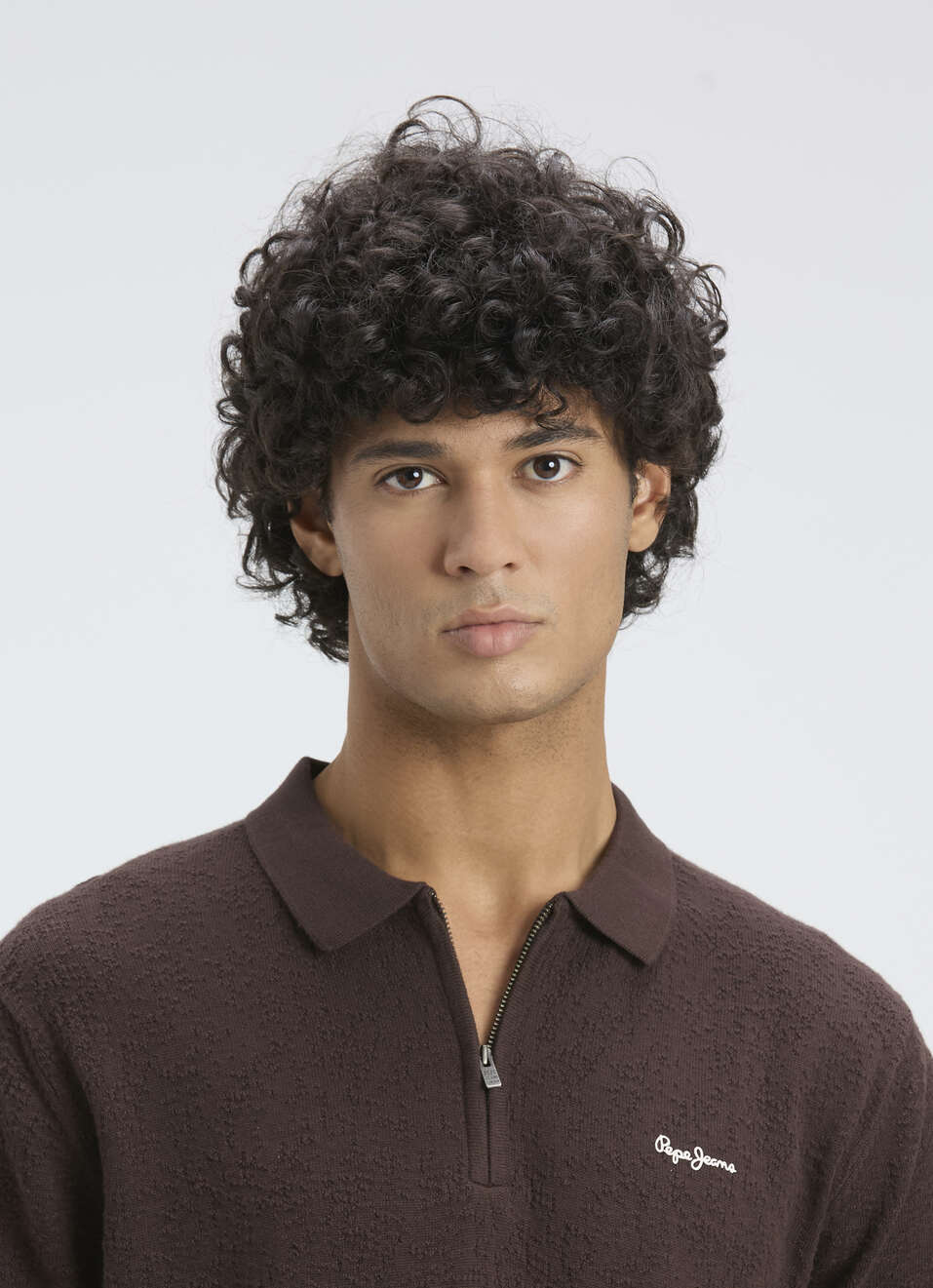 Men Brown Self Structure Short Sleeve Flat Knit Polo, , large image number 4