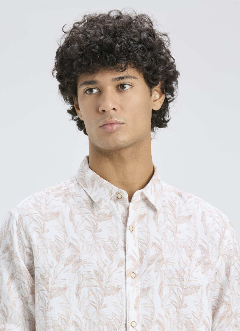 Men Peach Orange Botanical Print Short Sleeve Shirt, , large image number 4