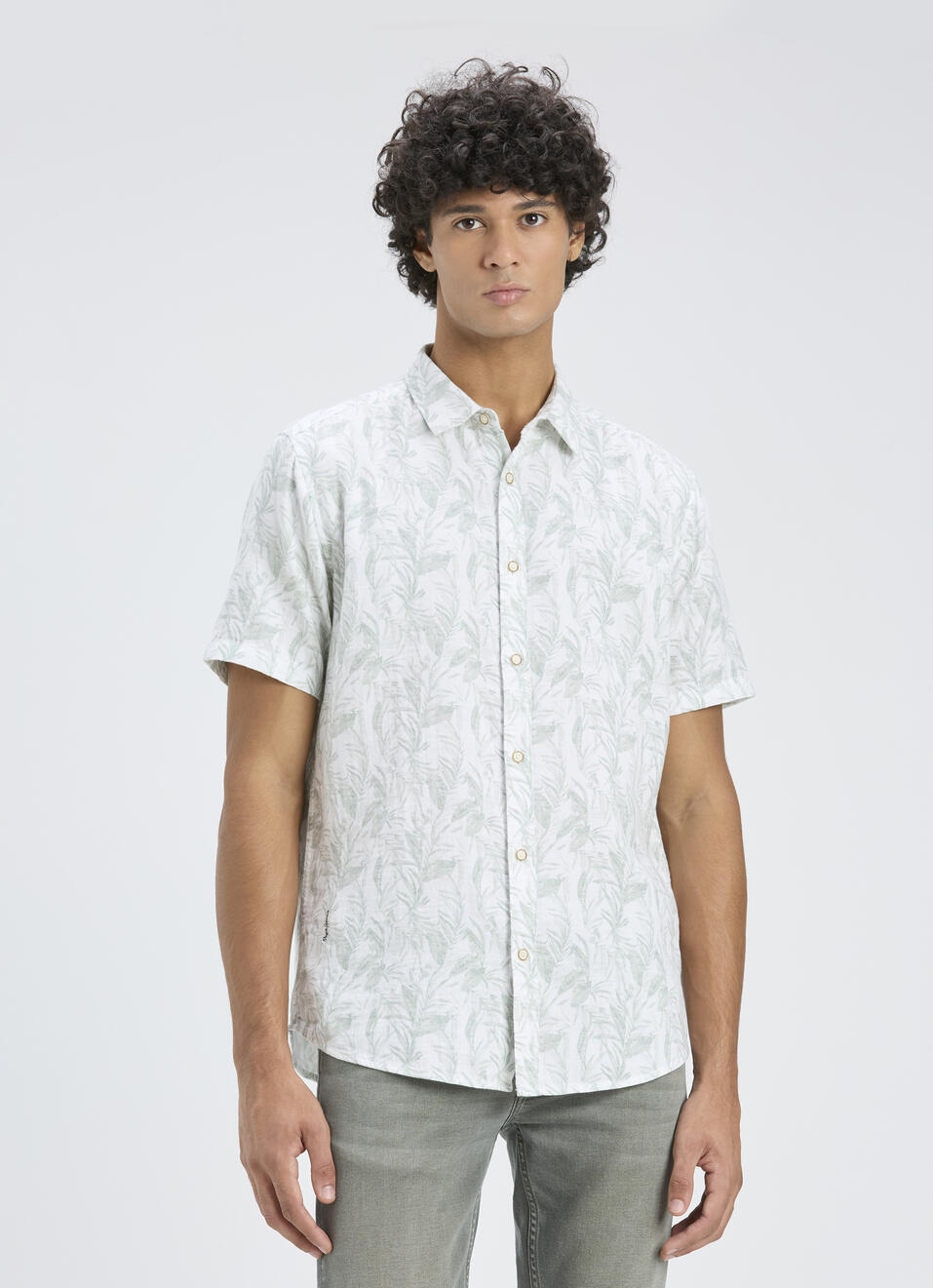 Men Green Botanical Print Short Sleeve Shirt, , large image number 1