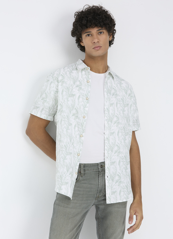 Men Green Botanical Print Short Sleeve Shirt