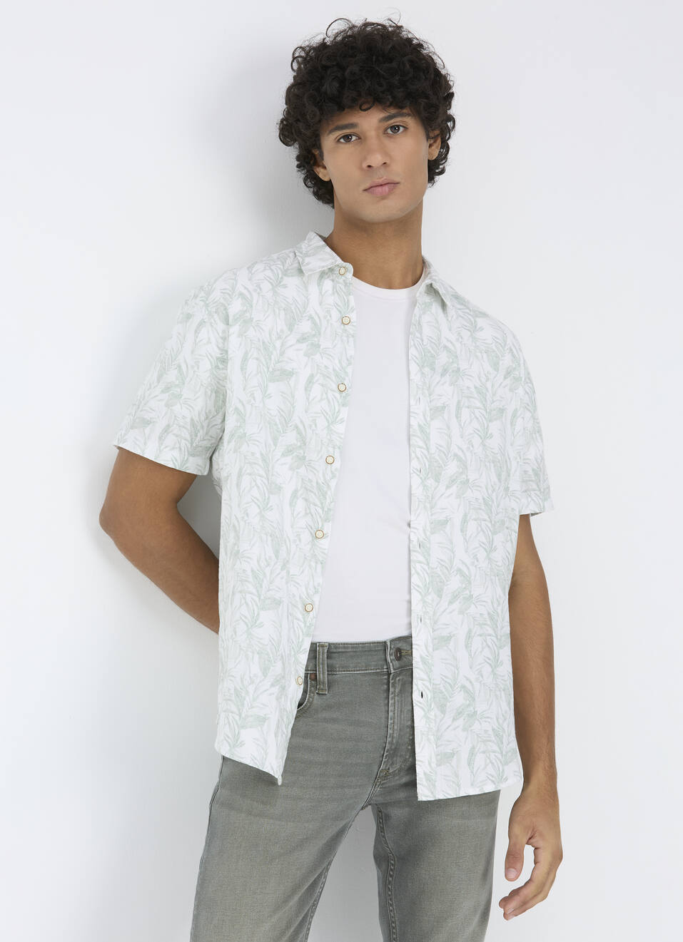Men Green Botanical Print Short Sleeve Shirt, , large image number 0