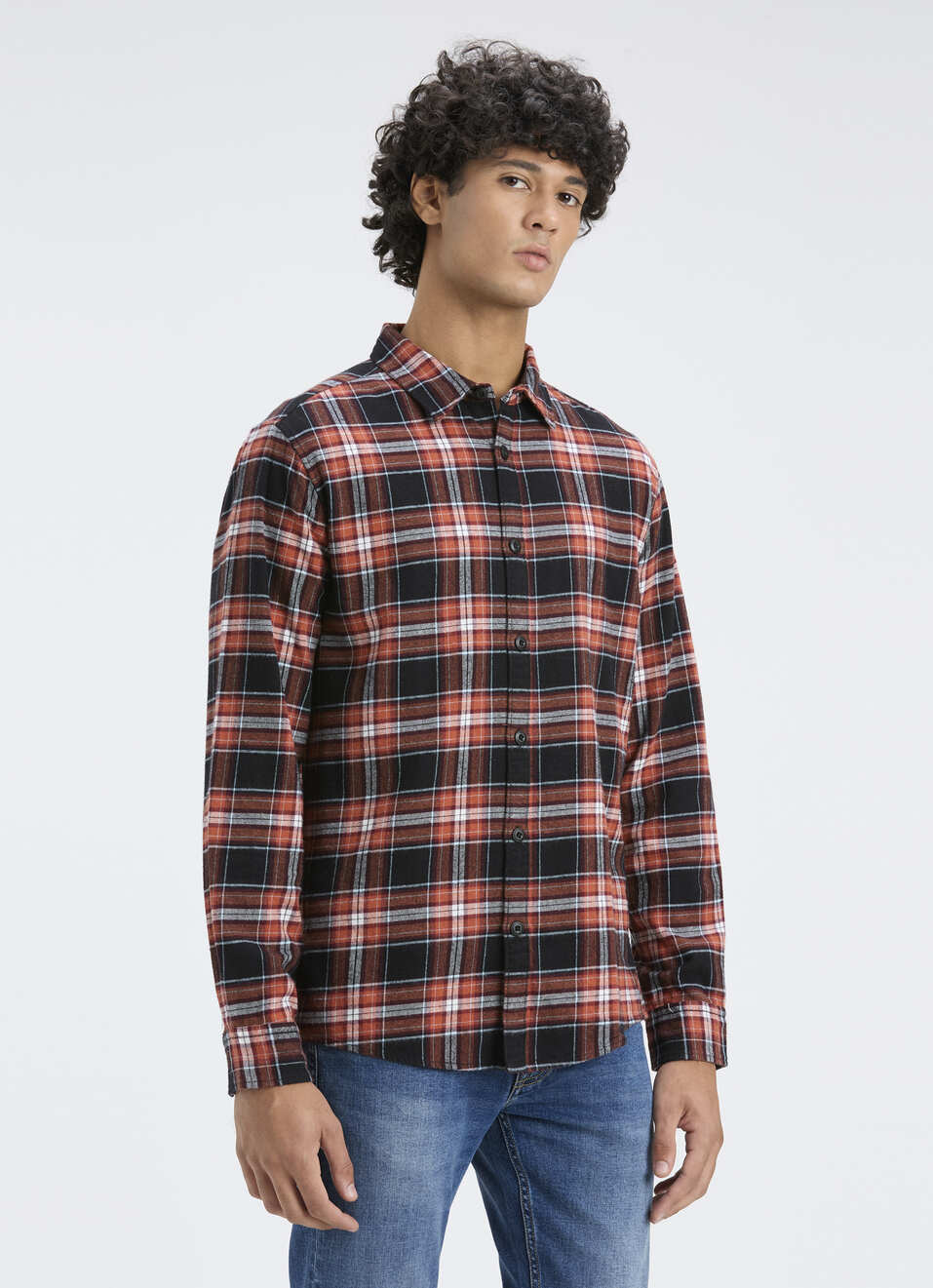 Men Orange & Black Check Full Sleeve Shirt, , large image number 3