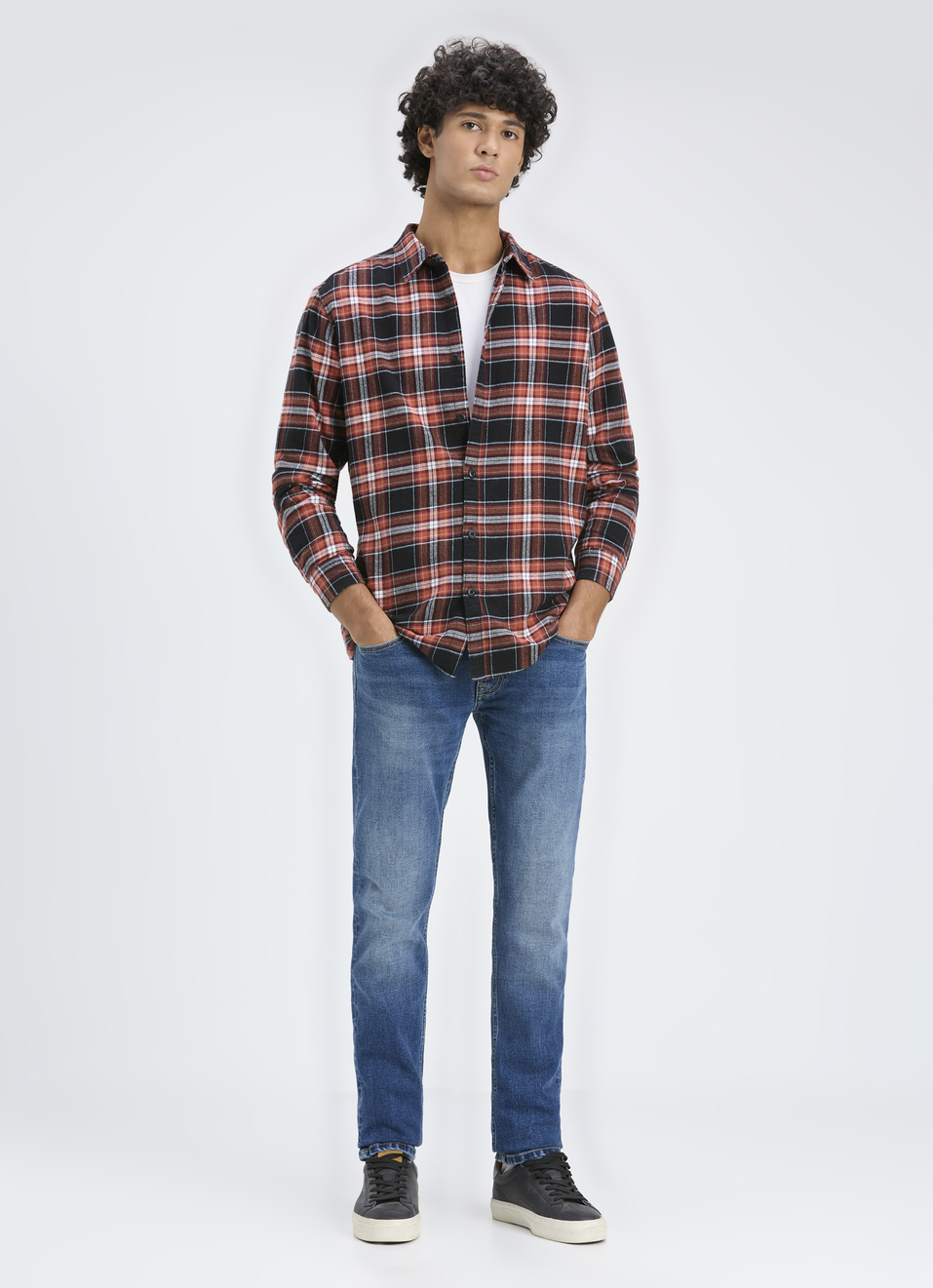 Men Orange & Black Check Full Sleeve Shirt, , large image number 5