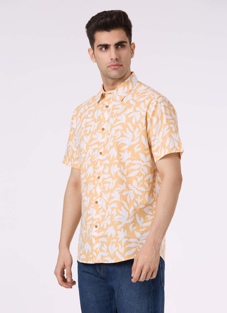 Men Beige Abstract Print Short Sleeve Shirt, , large image number 3