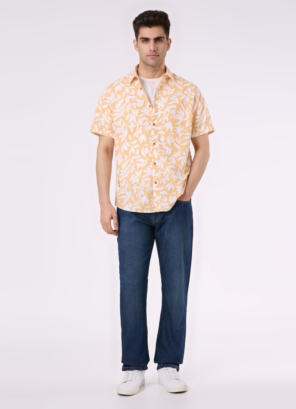 Men Beige Abstract Print Short Sleeve Shirt, , large image number 5