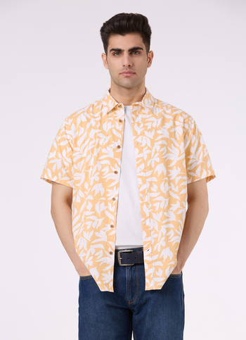 Men Beige Abstract Print Short Sleeve Shirt