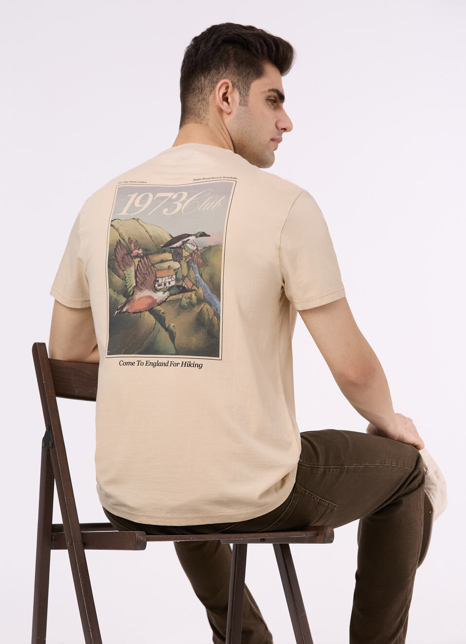 Men Ivory Back Graphic Print Short Sleeve T-shirt, , large image number 0
