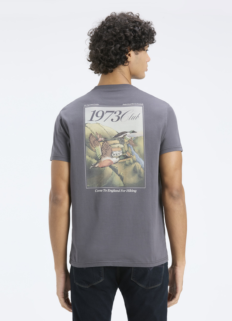 Men Grey Back Graphic Print Short Sleeve T-shirt, , large image number 2