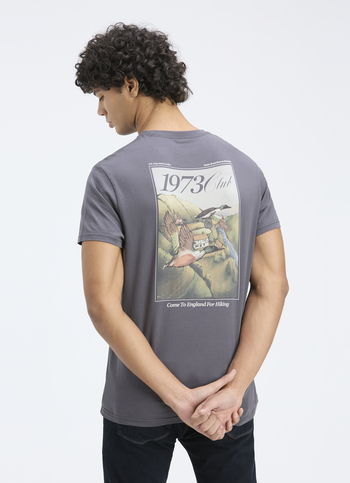 Men Grey Back Graphic Print Short Sleeve T-shirt