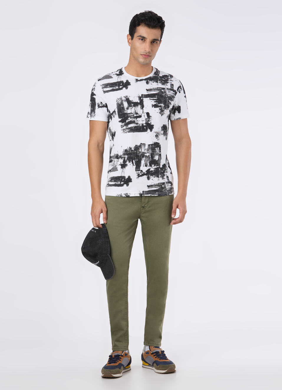 Men Black Abstract Print Slim Short Sleeve T-shirt, , large image number 5