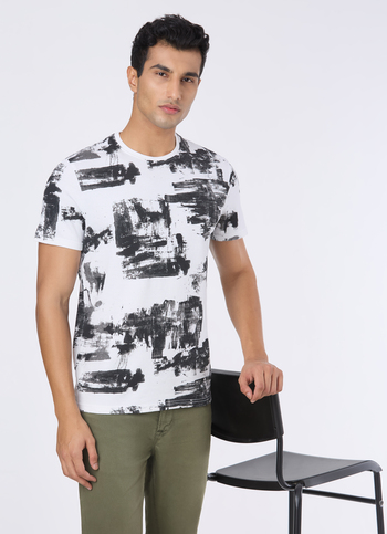 Men Black Abstract Print Slim Short Sleeve T-shirt