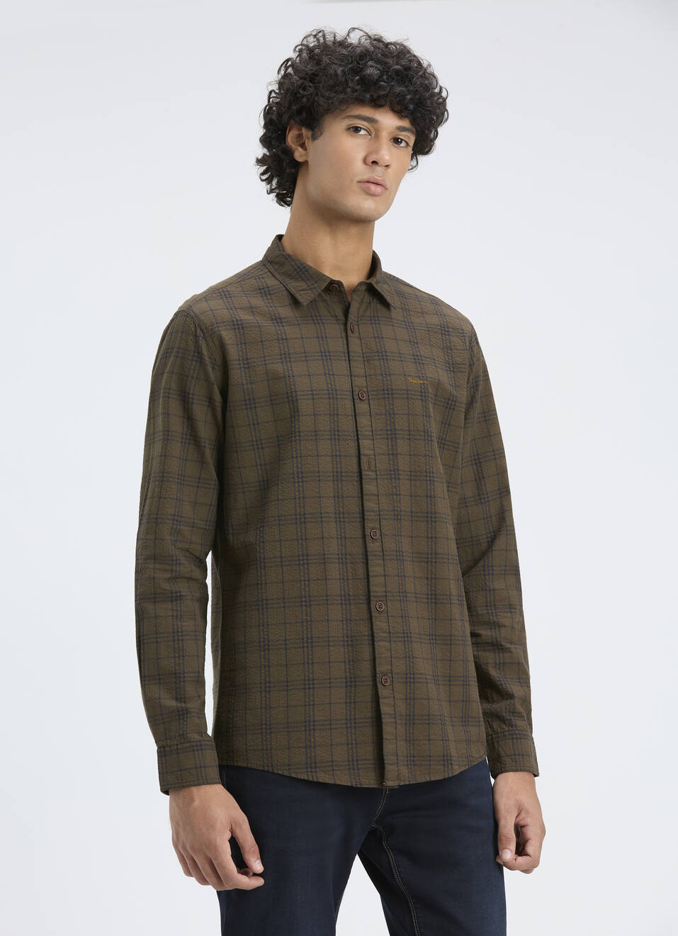 Men Brown Check Regular Fit Full Sleeve Shirt, , large image number 3