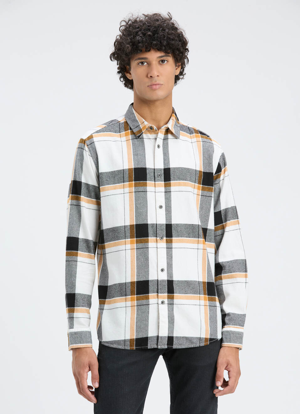 Men Off White Check Full Sleeve Shirt, , large image number 1