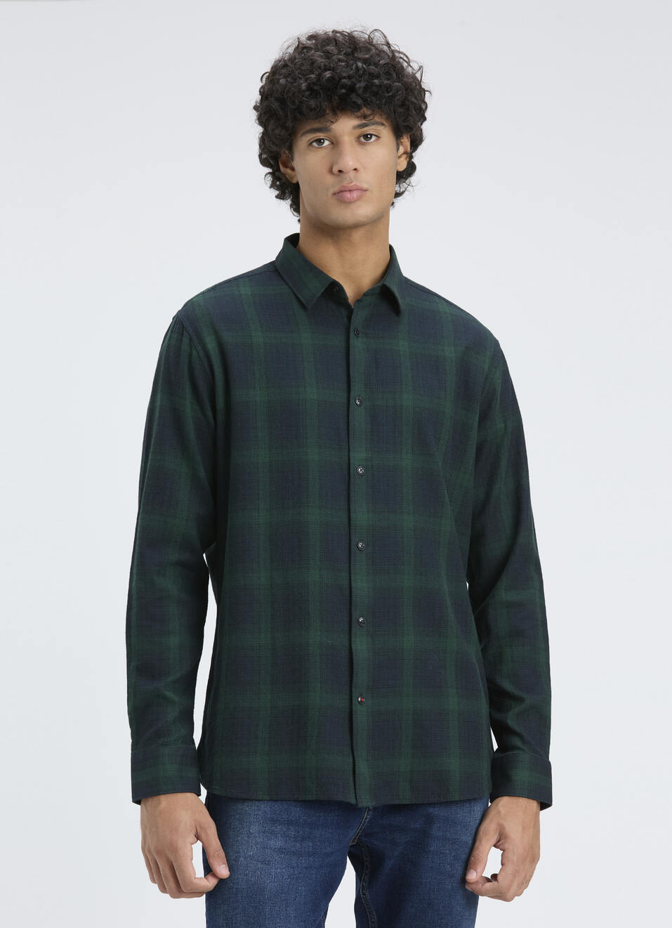 Men Green Check Regular Fit Full Sleeve Shirt, , large image number 1