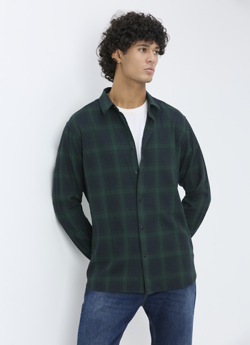 Men Green Check Regular Fit Full Sleeve Shirt