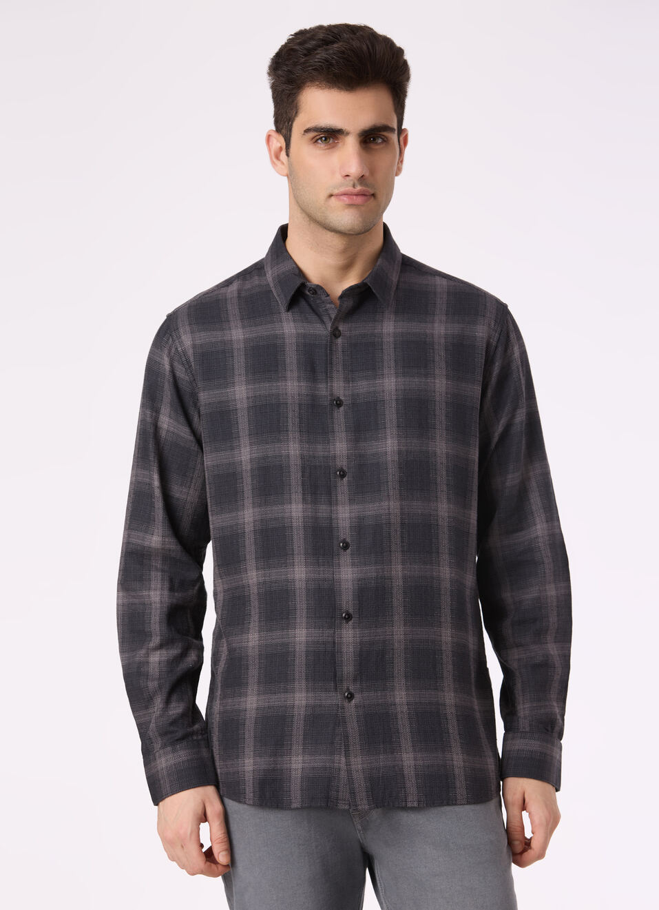 Men Black Check Regular Fit Full Sleeve Shirt, , large image number 1