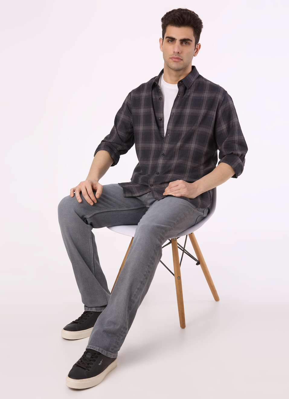 Men Black Check Regular Fit Full Sleeve Shirt, , large image number 5