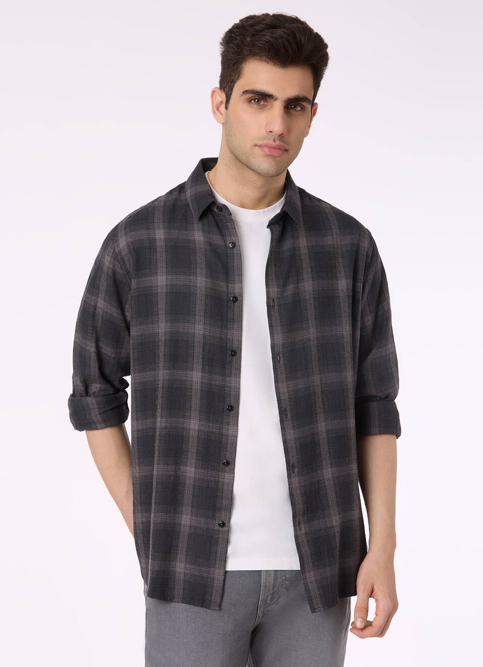 Men Black Check Regular Fit Full Sleeve Shirt, , large image number 0