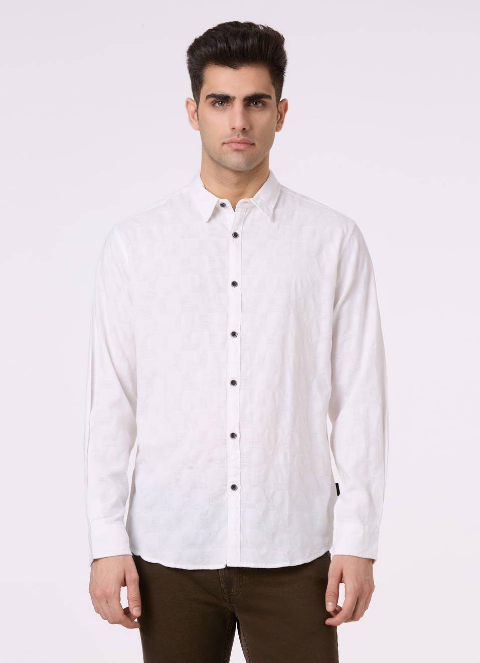 Men White Structured Full Sleeve Shirt, , large image number 1