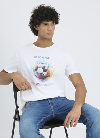 Men White Print Relaxed Fit Short Sleeve  T-shirt