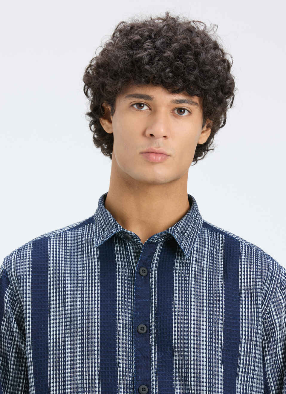 Men Blue Stripe Full Sleeve Shirt, , large image number 4