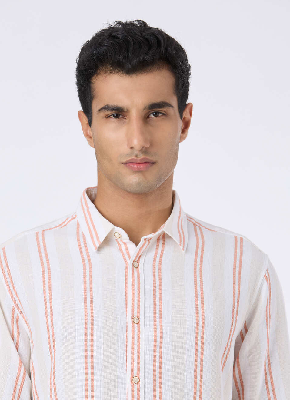 Men Natural Beige Stripe Full Sleeve Shirt, , large image number 4
