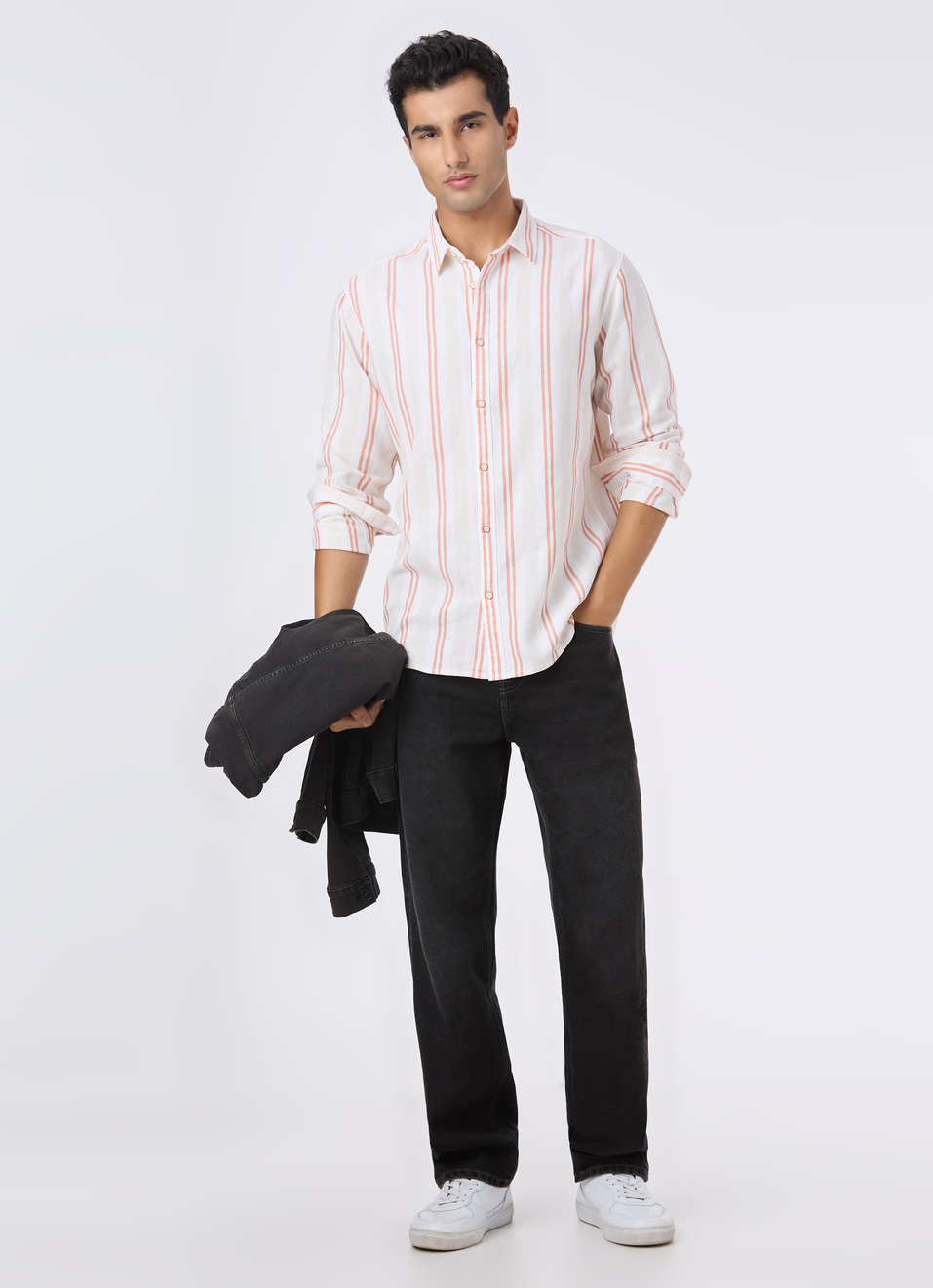 Men Natural Beige Stripe Full Sleeve Shirt, , large image number 5