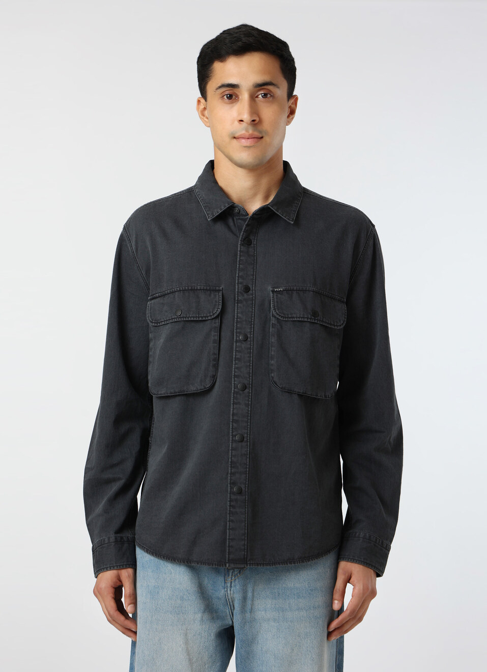 Men Dark Grey Oversized Denim Shacket, , large image number 1