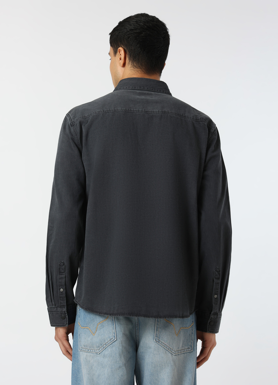 Men Dark Grey Oversized Denim Shacket, , large image number 2