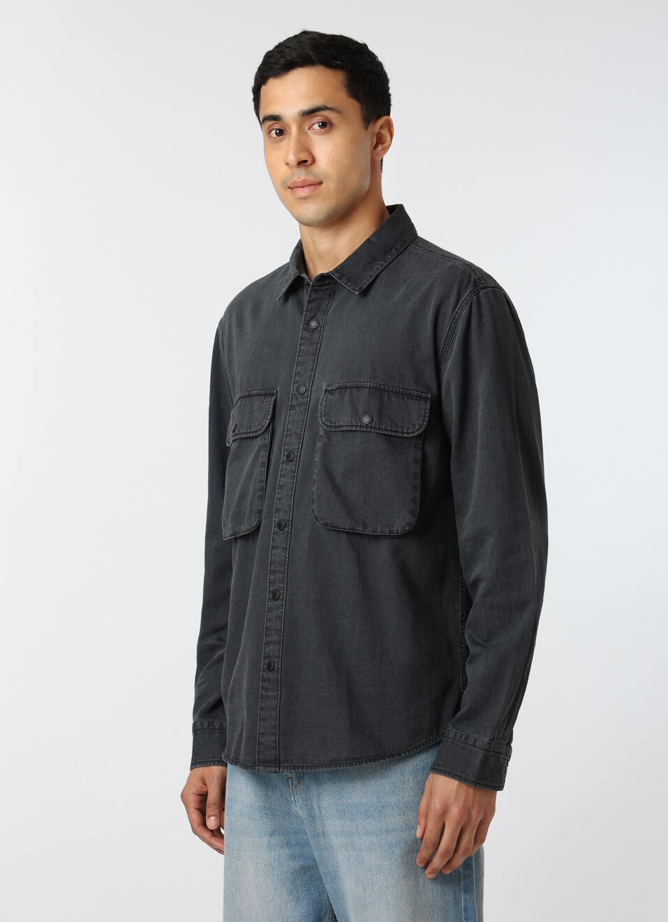 Men Dark Grey Oversized Denim Shacket, , large image number 3