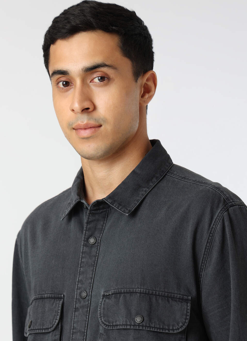 Men Dark Grey Oversized Denim Shacket, , large image number 4