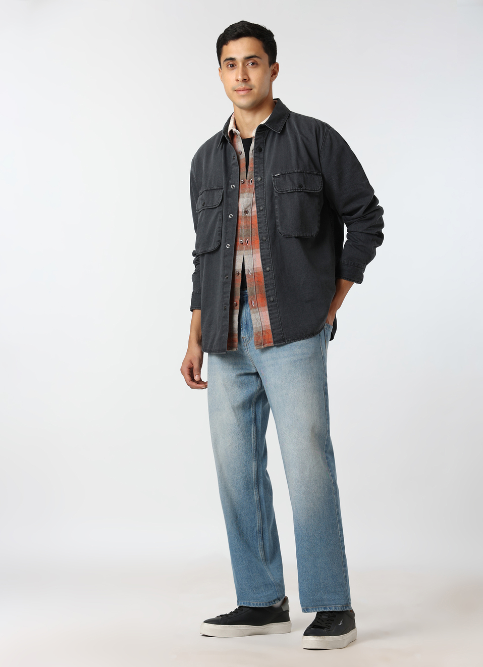 Men Dark Grey Oversized Denim Shacket, , large image number 5