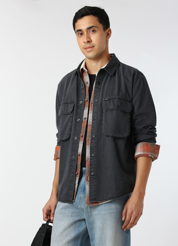 Men Dark Grey Oversized Denim Shacket