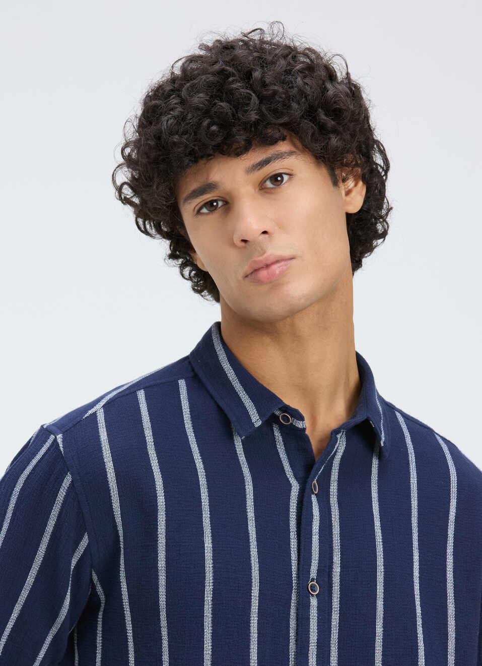 Men Navy Vertical Stripe Full Sleeve Shirt, , large image number 4
